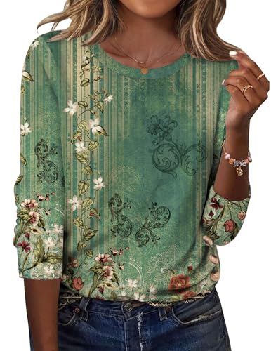 Zeagoo Womens Tops 2025 Long Sleeve Shirts for Fall Round Neck Blouses Floral Tunic Tops with Buttons Decor