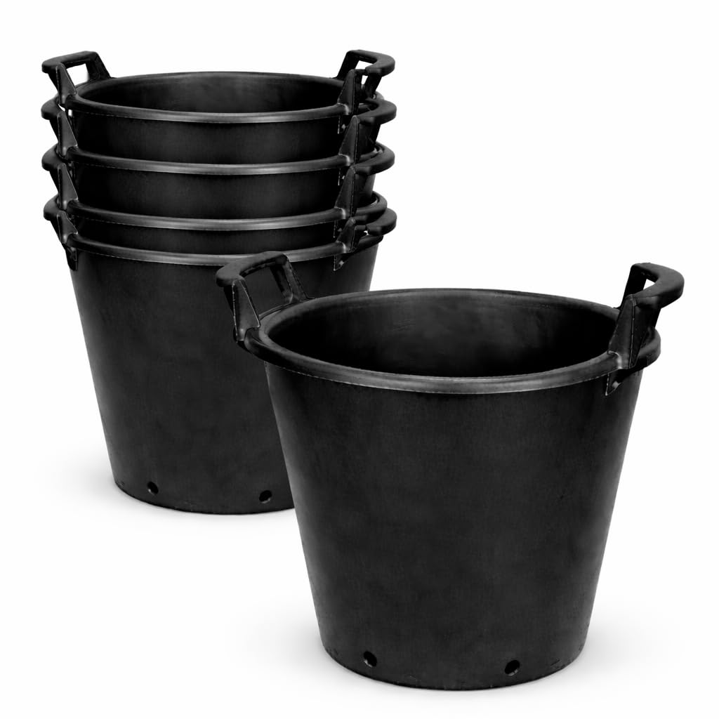 Muddy Hands Pack of 5-30 Litre Heavy Duty Large Plastic Plant Pots with Handles - Outdoor Garden Planters Containers - Perfect for Flowers, Trees, Potatoes, Vegetables etc
