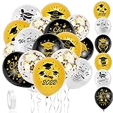 HOWAF Abschlussfeier Luftballons, Prüfung Bestanden Ballon Konfetti Luftballon Set für Schulabschluss Abi Abitur Studium Führerschein Abschluss Graduierung Party Dekorationen Silber Schwarz Gold