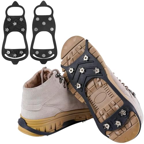 Spikes für Schuhe Winter, Spikes Schuhe Schuhkrallen mit 8 Zähne, Schuhspikes, Anti Rutsch Schuhkralle mit Edelstahl Spikes, Klampen Schuhe Spikes für Wandern, Schnee, EIS, Trekking, L: 41-46