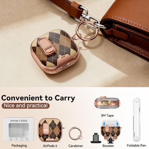 Image of for AirPod 4 Case, with Safty Lock & Phone Stand for Floral AirPod 4 Generation Case Cover for Women Girly, iPod 4 Cases with Keychain & Cleaner Kit -Brown Maillard Pattern