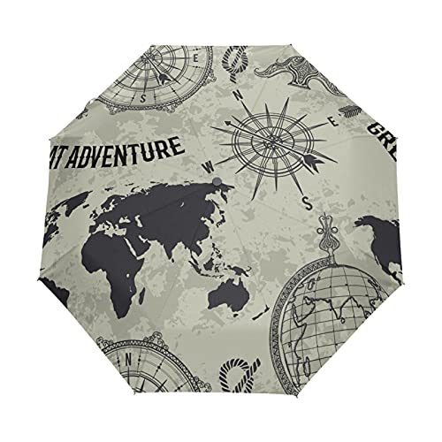 Parapluie pliable automatique résistant pluie léger boussole rétro