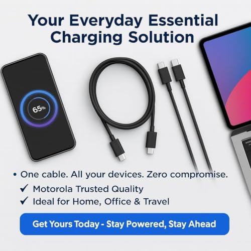 Image of Motorola 68W Type-C Turbo Charging 3.3ft Cable For Motorola Edge 60 Fusion /60 Pro /50 Fusion /50 Pro /G85 /G45 / Razr 50 Ultra /Moto G84 /G54 /G35 /Edge 40 Neo /Laptop /Tablet Moto Pad 60 Pro-68watt Cord-Black