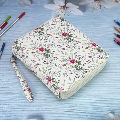 Image of YOUNGCOL 120 Slots Colored Pencil Case Color Pencil Organizer Storage Large Capacity Pencil Case (White + Floral)