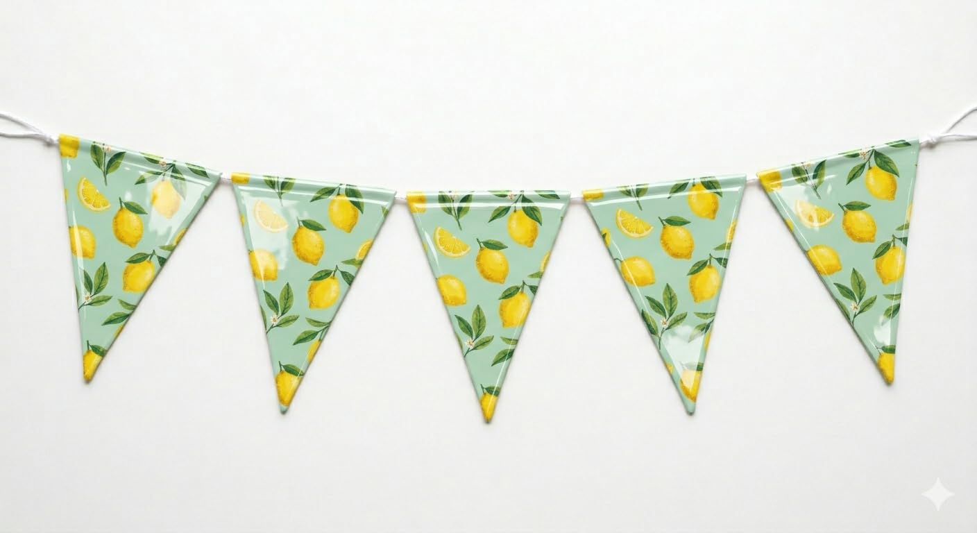 Waterproof Outdoor Summer Bunting – 6 Metres - Vibrant Plastic Triangular Flags – Reusable Garden Festival Garland – Ideal for BBQs, Street Parties, Birthdays & Fetes – Double-Sided (Lemons)