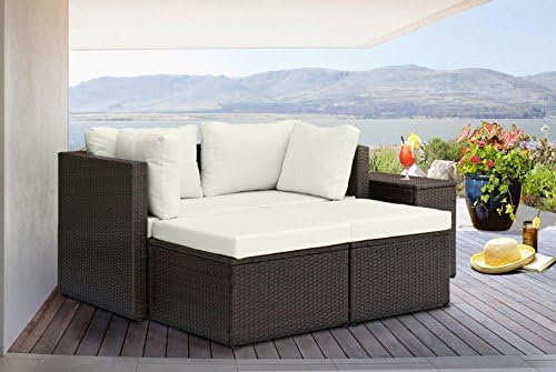 Divano Roma 5 Piece Outdoor Patio Rattan Wicker Configurable Furniture Set with Cushions (Brown/Beige)