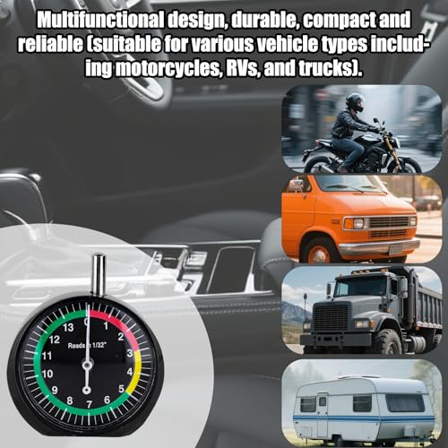Image of Tire Tread Depth Gauge, Professional Dial Type Tire Tread Depth Gauge with Color-Coded Zones for Car Truck Motorcycle & Bus, Accurate 1 /32 inch Increments Reading
