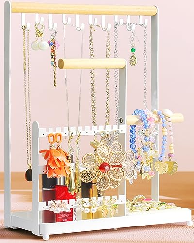 coobest Jewelry Holder Organizer, Jewelry Organizer with 36 Earring Organizer and 10 Necklace Holder, Velvet Perfume Ring Holder, 4 Tier Jewelry Stand Display for Room Decor