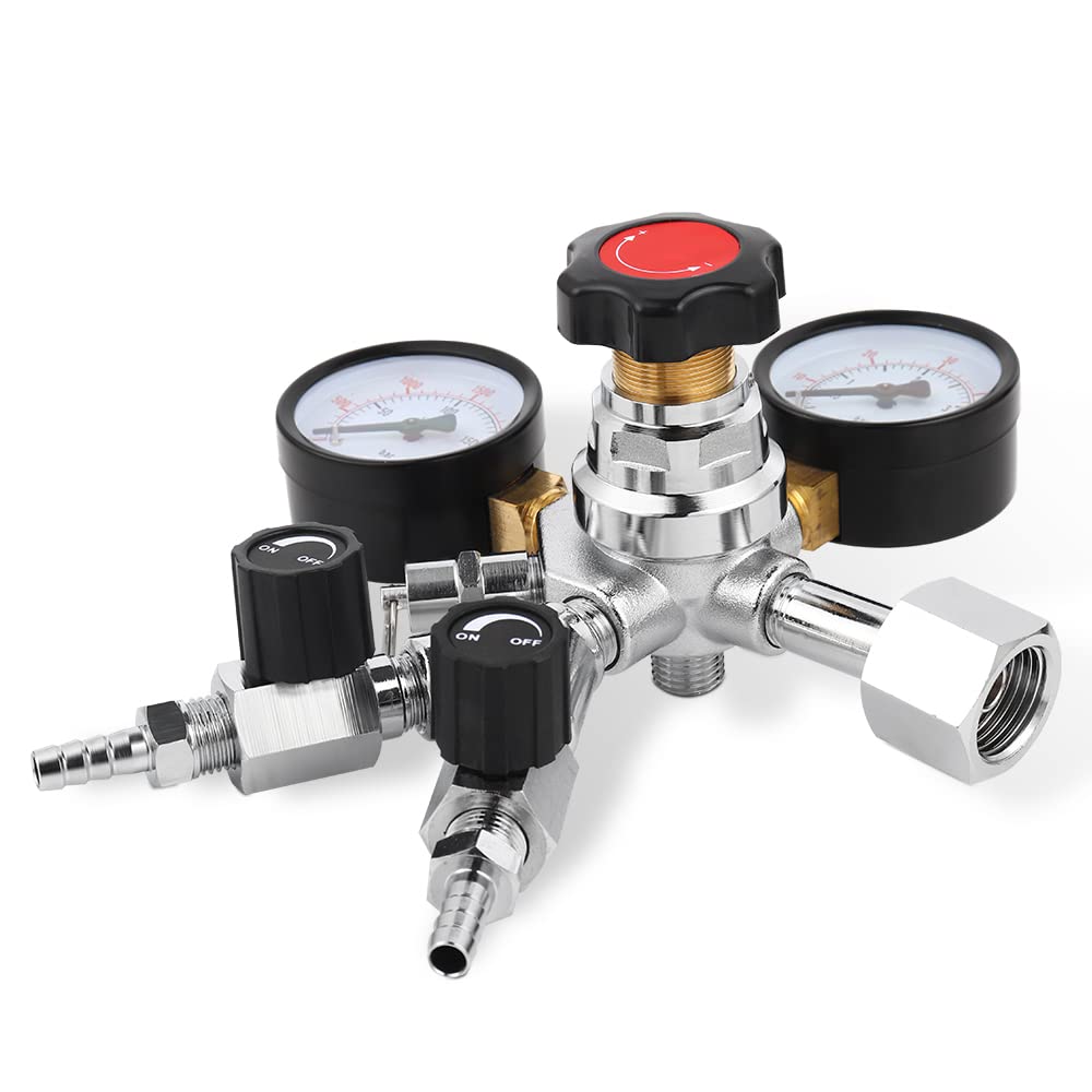 W21.8/CGA320 Podwójny miernik CO2 Regulator butelki gazowej Reduktor ciśnienia do piwa napojów homobrew podwójny regulator miernika kontroli(CGA320)