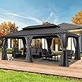 ABCCANOPY Hardtop Gazebo 12x20 - Outdoor Metal Hard Top Gazebo, Permanent Galvanized Steel Aluminum Framed Pavilion with Netting and Curtain for Patio Backyard Lawn Garden (Double Roof, Gray)