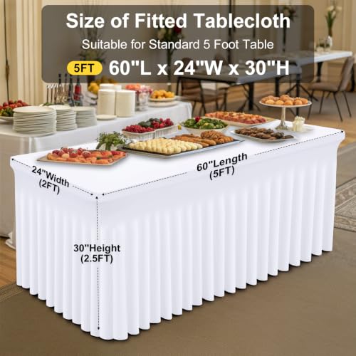 Image of Smiry Spandex Elastic Fitted Table Cloth Skirt for 5FT Rectangle Table | Stretch Washable Table Cloth, Banquet Table Cover for Wedding, Party, Indoor & Trade Shows, (White, 60Lx24Wx30H)