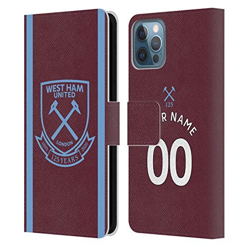 Coque en Cuir Portefeuille West Ham United FC pour iPhone 12 Imprimé Maillot 2020/21