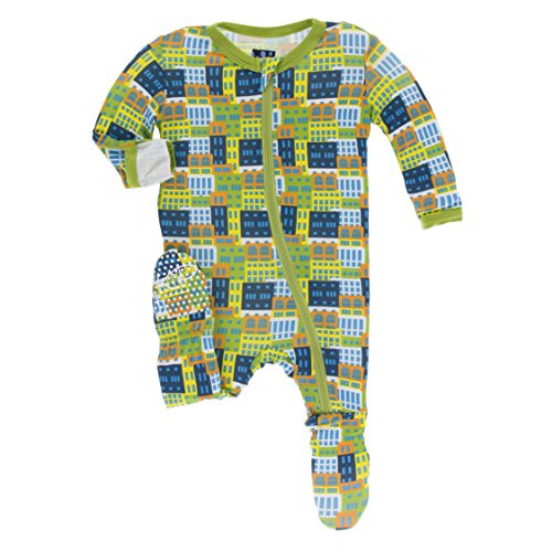 Image of KicKee Pants Print Footie with Zipper, Fitting Long Sleeve Pajama Baby Bodysuit, Ultra Soft Everyday One Piece Loungewear