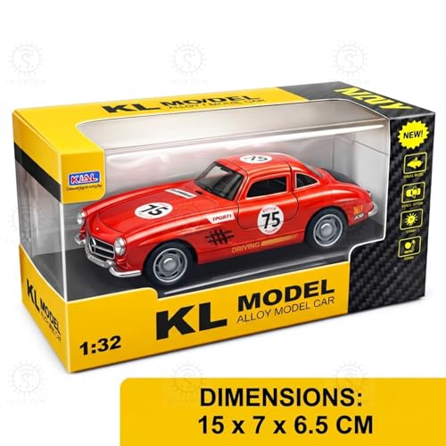 Image of SHAKTISM 1:36 Scale Die Cast Metal Classic Gullwing Sports Car Toy, Pull Back Alloy Model Car with Opening Doors, Light & Sound, Mini Collectible Vehicle for Kids and Collectors