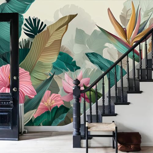Fotomurales hibisco hojas de plátano 200x140cm papel pintado decorativo para sala y comedor 7