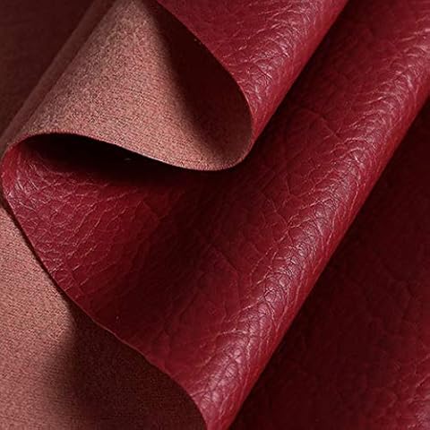 16 Colors Available Full Meter (100x137 cm) PVC Textured Faux Leather Grained Leatherette Upholstery Fabric (Dark Red) Cover