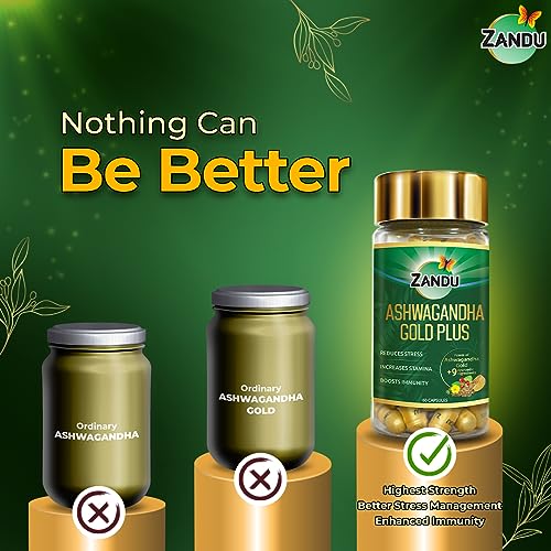 Zandu Ashwagandha Gold Plus | Made with Gold, Ashwagandha, Safed Musli, Shilajit & Other Ayurvedic Ingredients | Helps to Boost Stamina, Strengthens Immunity | 60 Caps - Image 7