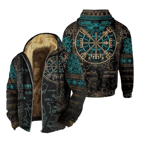 Pull en polaire homme style veste moto nordique avec capuche imprimé 3D