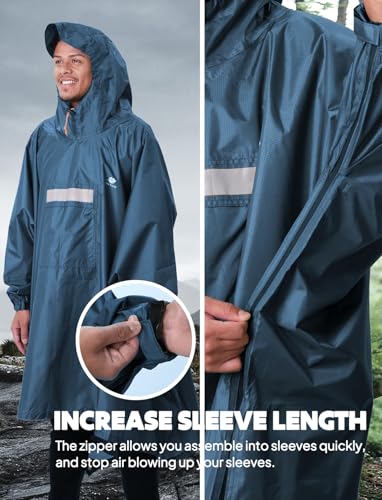 Image of ANYOO Hooded Rain Poncho for Adults Waterproof Lightweight Rain Coat for Men Women Reusable Rain Jacket for Emergency Outdoor