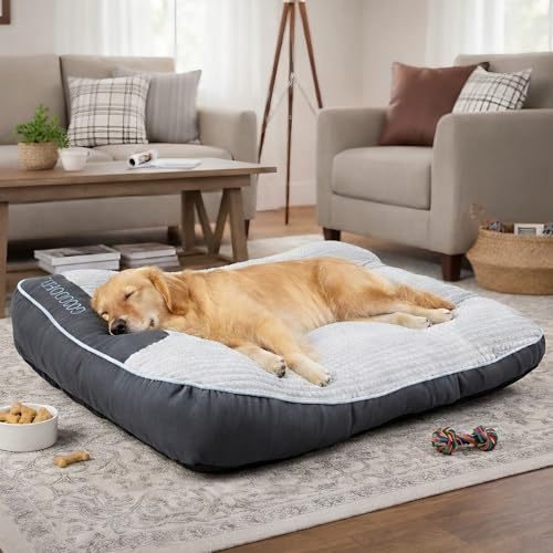 XL Dog Bed for Large Dogs Up to 110 lbs Orthopedic Extra Giant Dog Sofa with Thick Plush Crate Mat & Bolster Pillow Fluffy Washable Bed for Senior & Arthritic Dogs Non-Slip Bottom Grey 47x37