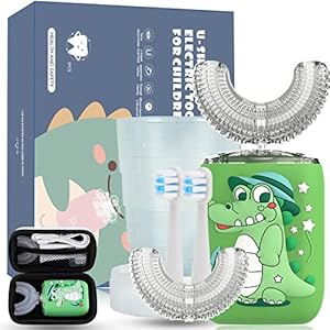 TSUNDERE L Children Electrical Toothbrushes, U Formed Toothbrush Children w/ 4 Brush Heads, Cup & Storage Case, 6 Clear Modes, 60s Sensible Reminder, IPX7 Waterproof Ultrasonic Toddler Toothbrush Age 2-7(Inexperienced)