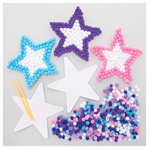 Baker Ross FE845 Star Pom Art Kit - 5-pack, designa dina egna juldekorationer, pom pom-dekorationer för barn att skapa, dekorera och visa, kreativa aktiviteter för barn