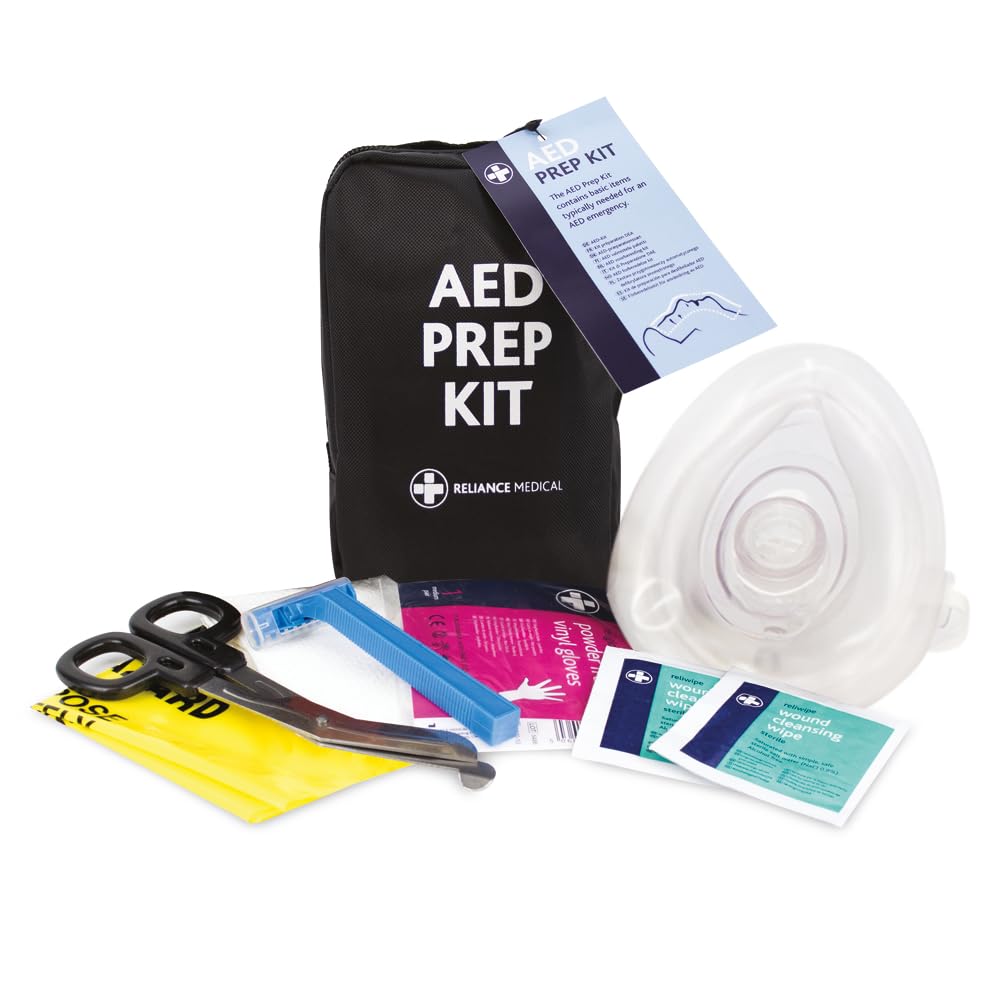 Reliance Medical AED Emergency Prep Kit for Emergencies, Essential Items for Defibrillator Use, Compact Black Bag with Belt Loop, Single Unit