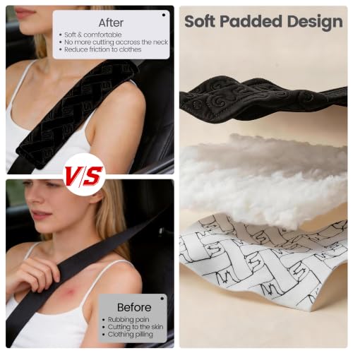 Image of Amooca Soft Auto Seat Belt Cover Seatbelt Shoulder Pad Cushions 2 PCS for a More Comfortable Driving Universal Fit for All Cars and Backpack Black Braid Pattern