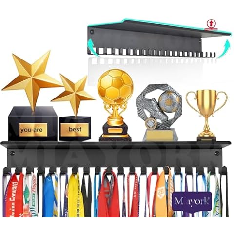 Medal Holder Display Hanger Trophy Shelf - Sturdy Wall Mount Medals Trophys Easy to Install-Black Color -race sports medal holder display hanger for gymnastic,soccer,runner,wrest,football,basketball Cover