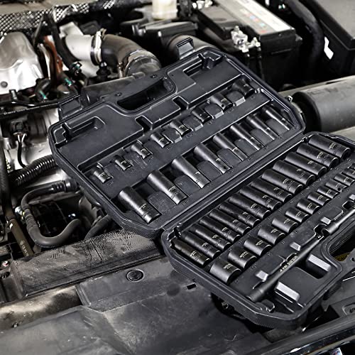 Wiildis 3/8" Drive Impact Socket Set, 48 Piece Standard Sae And Metric Sizes (5/16 Inch To 3/4 Inch And 8-22Mm), 6 Point, Cr-V Steel Mechanic Socket Set, Gift For Dad Men Father Husband #TOP4
