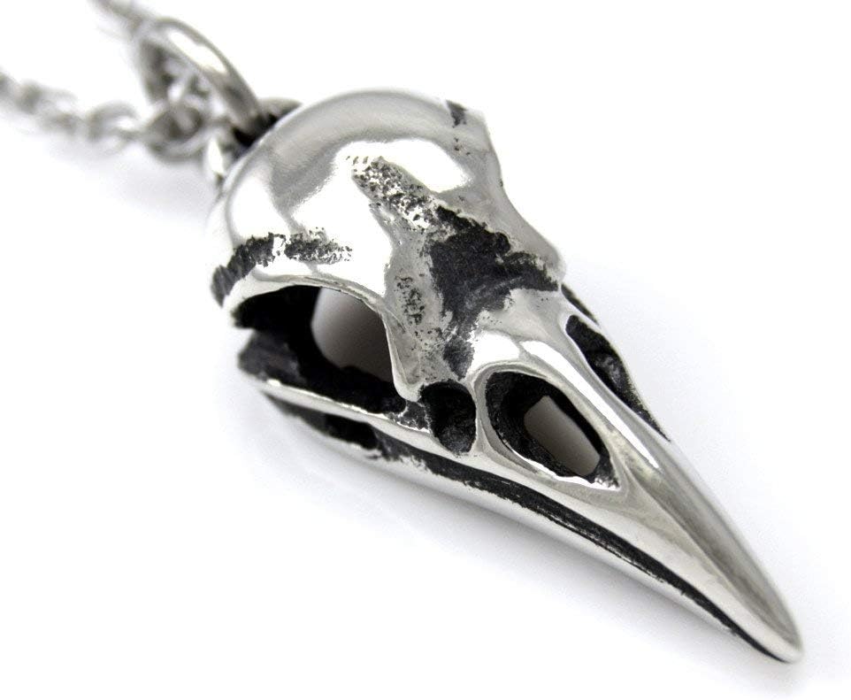 Small Raven Skull Pendant Necklace, Handmade Bird Skull Jewelry in Pewter