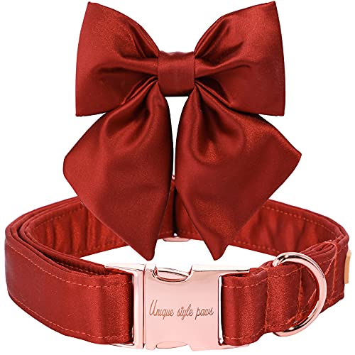 Unique style paws Hundehalsband aus Seide, einstellbar, langlebig, mit Schleife, Hochzeitsfliege, Halsband für sehr kleine Welpen und Katzen, Größe XS, Mandarine
