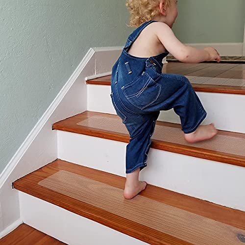 Livoccur Non Slip Stair Treads 4'' X 32'', 15 Pack Pre-Cut Transparent Anti Slip Strips, Waterproof And High Viscosity, Adds Non Slip Traction To Floor, Bathroom, Safety For Kids, Elders And Pets #TOP1