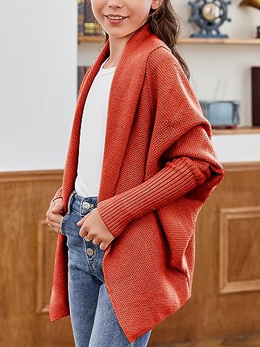 Laseily Girls Open Front Cardigan Sweaters Batwing Long Sleeve Shawl Collar Ribbed Knit Winter Coats4