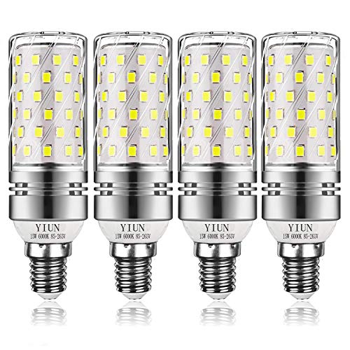 Yiun E14 LED Bougie Ampoules, 15W LED Candelabra Ampoules 120 Watts Équivalent, 1400lm, Cool White 6000K LED Ampoules Lustre, Base de bougie décorative E14, Lampe LED non-Dimmable, Lot de 4