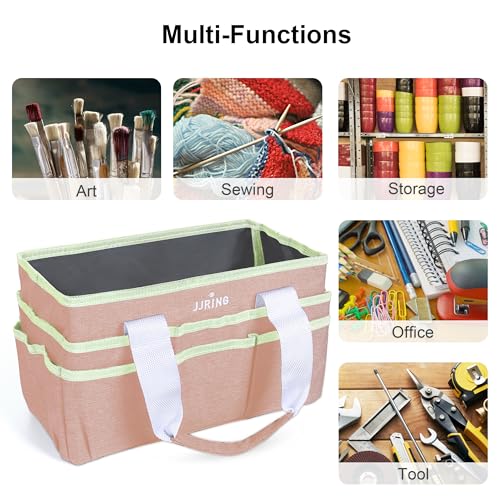 Image of JJRING Craft Organizer Tote Bag, Art Storage Caddy with Multiple Pockets, Beige Sewing Bag for Art, Craft, Scrapbooking, School, Medical, and Office Supplies Storage