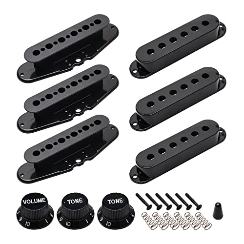 50mm 52mm Single Coil Pickup Cover One Volume Two Tone Knobs with Switch Cap Kit for ST SQ Electric Guitar (Black)