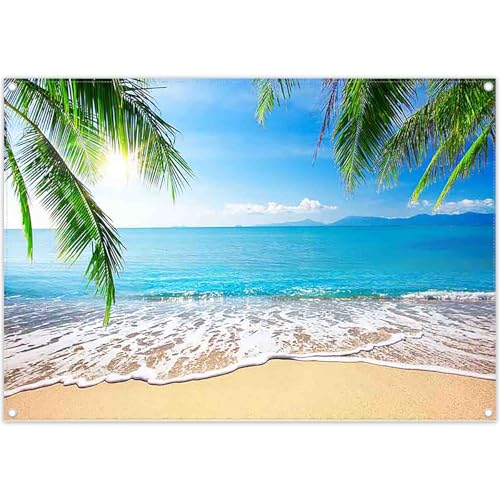 ZTHMOE 7x5ft Fabric Summer Hawaii Beach Photography Backdrop Tropical Seaside Palm Trees Background Luau Aloha Baby Shower Party Decoration Banner Photo Booth