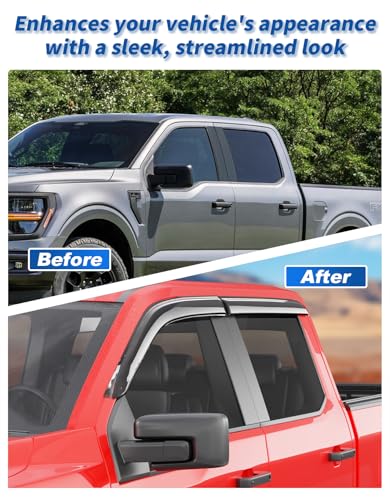 Image of Extra-Thick Window Rain Guards Fit for Ford F150 2015-2026 SuperCrew & 2017-2026 Raptor /F-250 /F-350 /F-450 /F-550 Super Duty SuperCrew Full Size Window Deflectors Window Vent Visors Shades