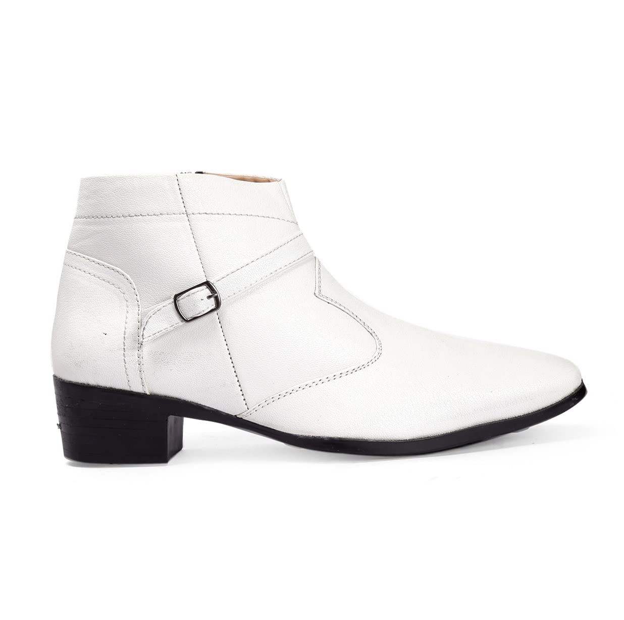 Mens 2 Inch Heel Height Increasing White Formal Buckle Zipper Boots-5 UK (B0BNFYDW26) Amazon Price History, Amazon Price Tracker