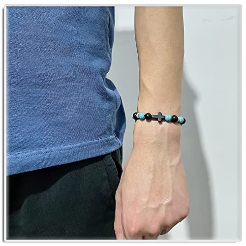 Image of Xusamss Fashion 8MM Matte Agate Beads Bracelet Cross Elastic Bracelet,7 1 /2 Wrist