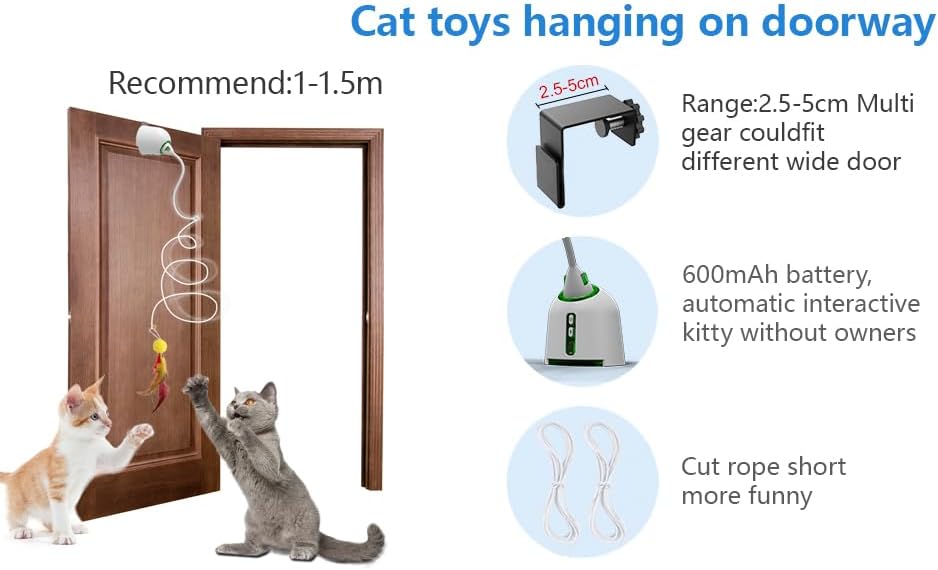 Miniatura 9 de Juguetes para gatos, puerta colgante, bola eléctrica y móvil, juguete interactivo para interiores para juguetes de plumas aburridas, gatito,