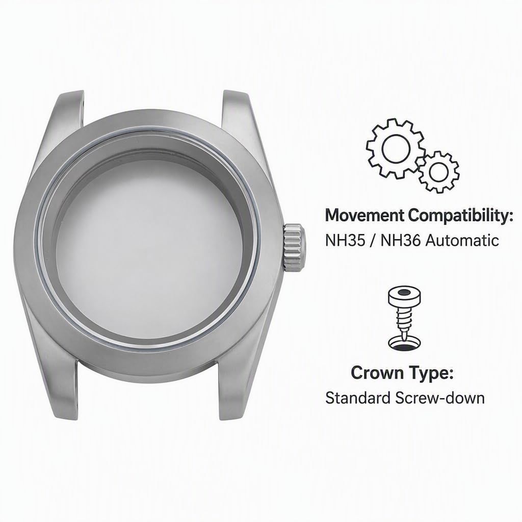 Caja de Reloj de 39 mm con Acabado Arenado para Movimientos NH35 y NH36.