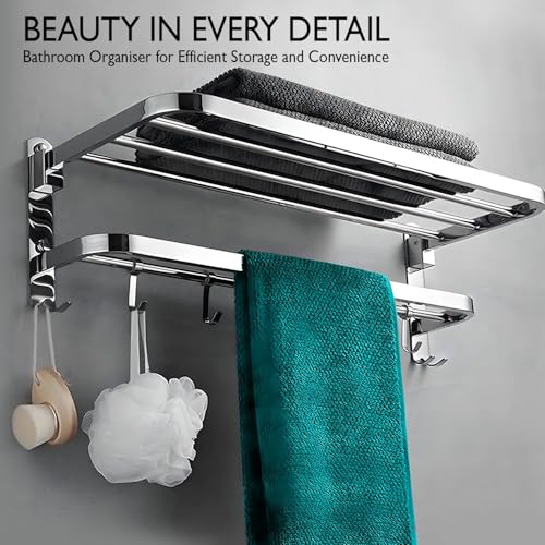Image of Pivalo Heavy-Duty 304 Grade Stainless Steel Dual Folding Towel Rack for Bathroom 24 Inch Towel Hanger /Towel Holder /Stand /Towel Bar /Bathroom Accessories (Chrome, 1024)