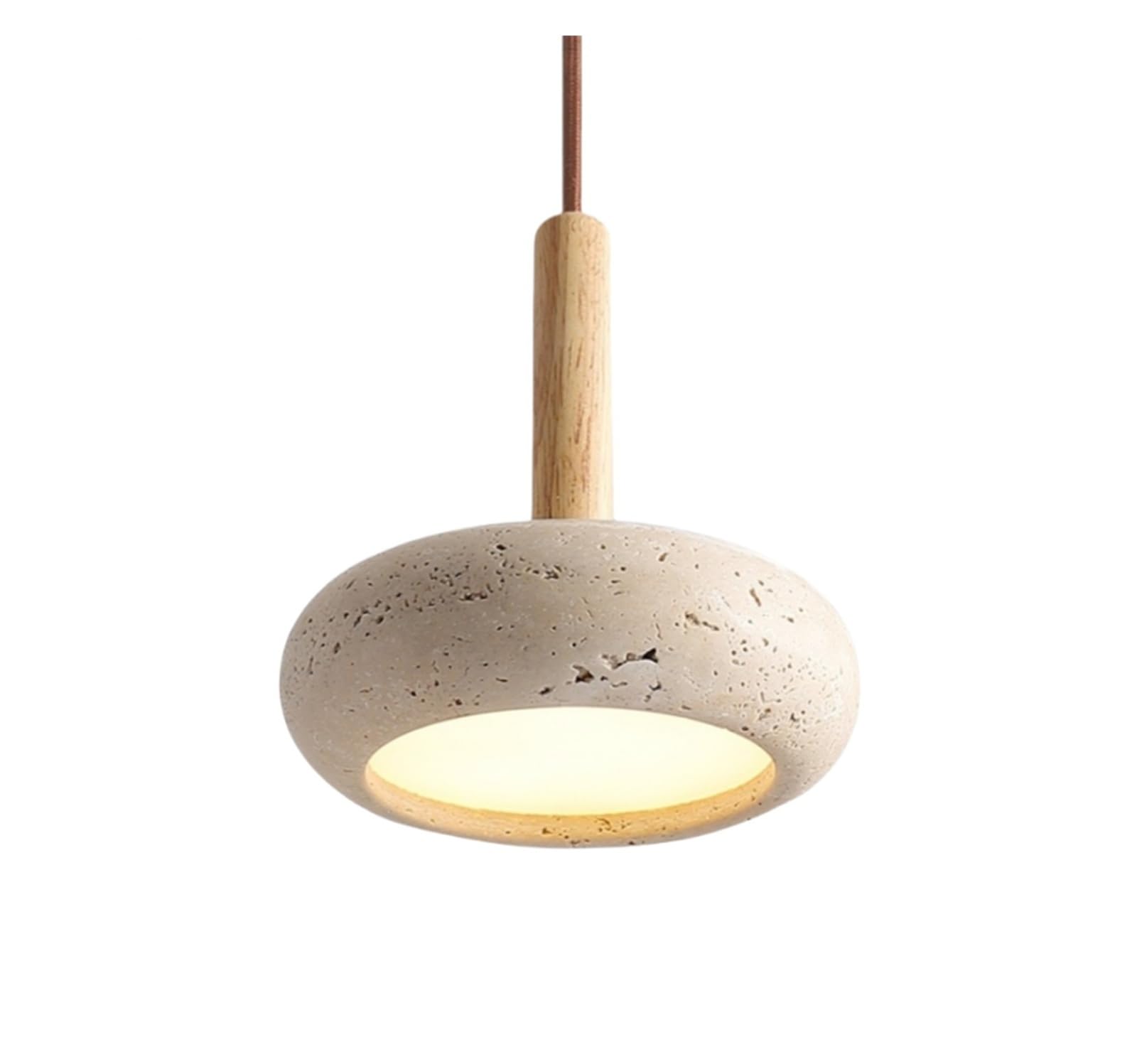 Generico Lampadario moderni, Japan Modern LED Pendant Lights Wood Handle Yellow Travertine Bedroom Dining Living Room Loft Cafe Hanging Lamp Luminaire