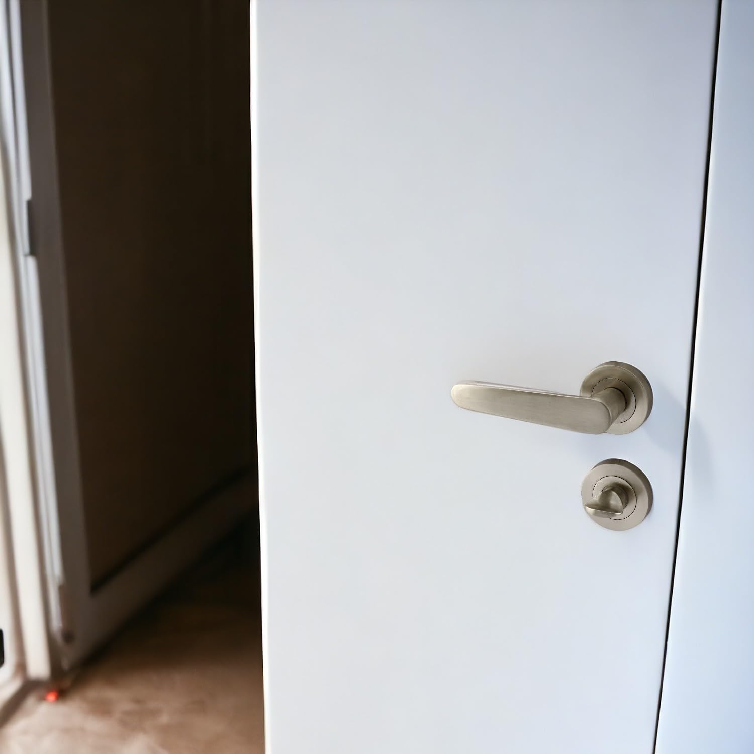 Badem10 Kayı Saten Wc Banyo Uyumlu Kapı Kolu Daire Rozetli Kapı Kulpu Sağa Sola Uygun Kapı Kolları