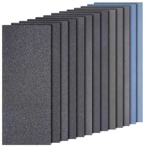 Hyietta Sand Paper Assortment 52 Sheets Assorted Grits 120/150/180/240/320/400/600/800/1000/1500/2000/2500/3000 4 Sheets Each 9 x 3.6 Inches Dry & Wet Sanding Abrasive Sanding Sheets