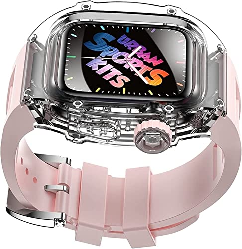 Bracelet silicone et boîtier transparent pour Apple Watch 45mm 44mm Series 8 7 6 5 4
