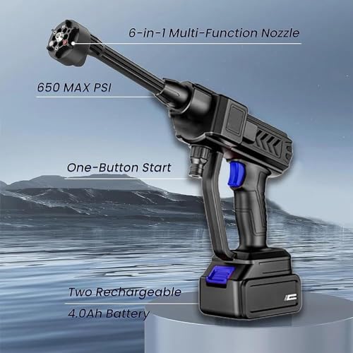 Image of 6 in 1 Cordless Car Washer Gun Portable Pressure Washer Gun 48V 12000mah High Pressure Water Gun Cordless Pressure Washer with 6 in 1 Adjustable Nozzle Portable Power Washer for Car Window Cleaning