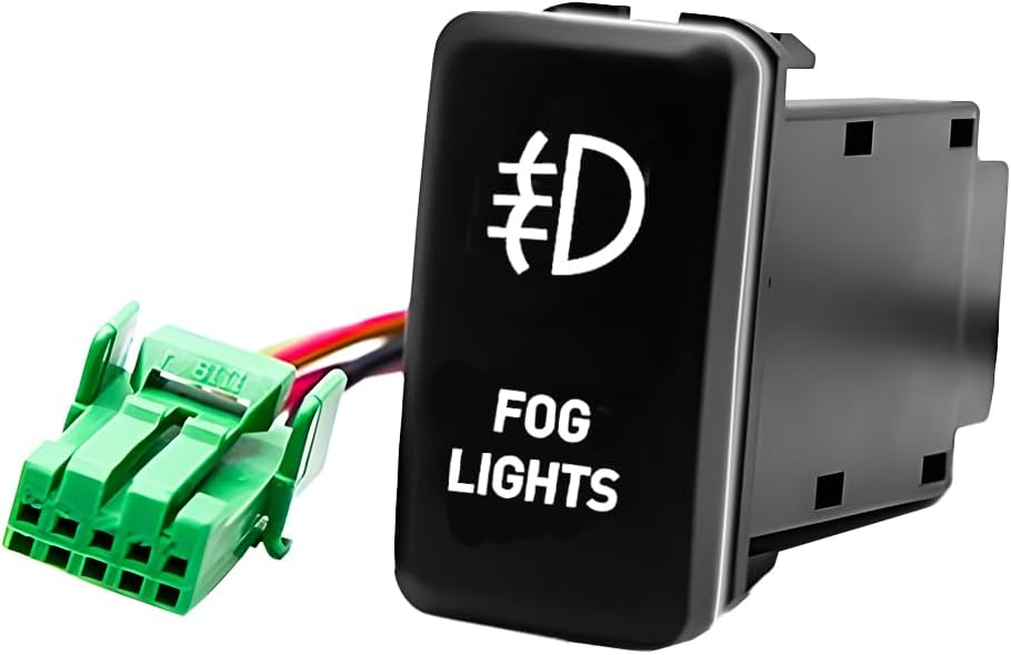 Car LED Fog Light Symbol Push Button, 12V Vehicle Fog Lamp Symbol Backlit On-Off Switch with Connector Wire, Auto Push Button Replacement, Compatible with 4-Runner Fortuner Hilux (Blue)